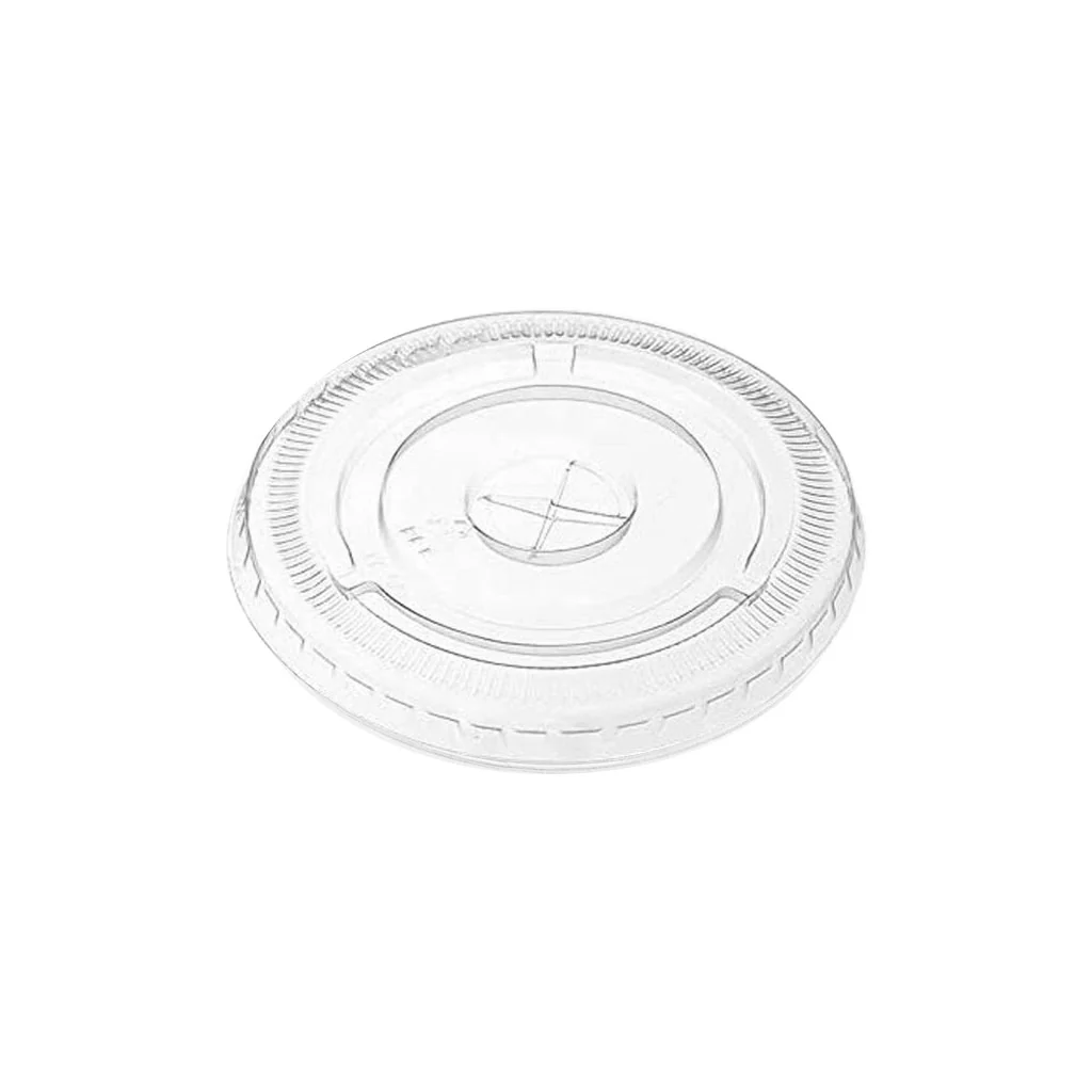 Clear PLA Dome Lids with Hole for Clear PLA Cold Cups - Flat 12 Oz to 20 Oz / Clear