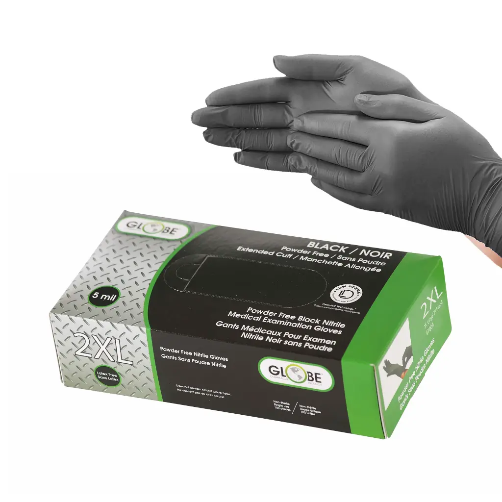 Black 5 Mil Nitrile Gloves Powder-Free - 2X large