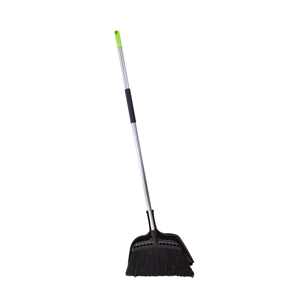 Jumbo 16 Inch Commercial Angle Broom - 16"L Head/ 15" Dustpan Combo / Black/ Silver Handle