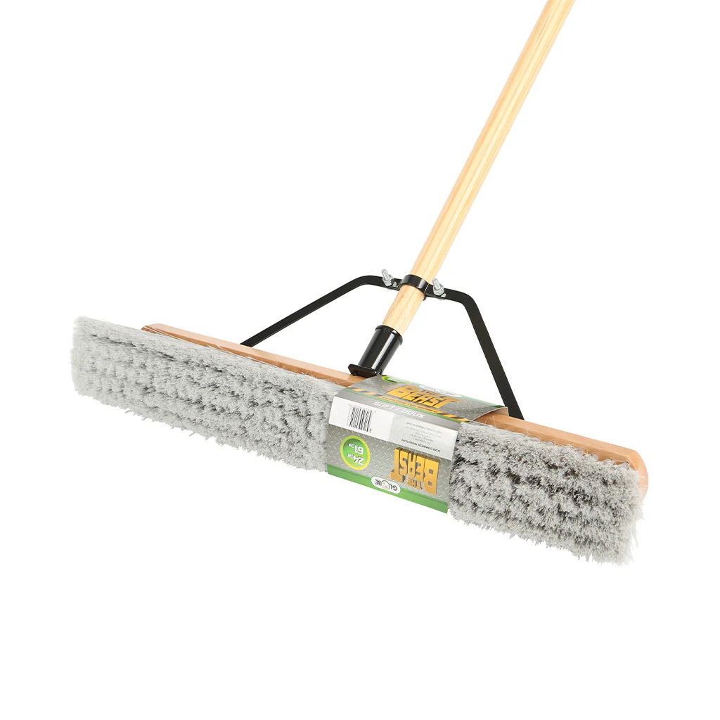 The Beast™ Assembled Wood Block Contractor Push Brooms - 24"L Head/ Soft Bristles / Khaki