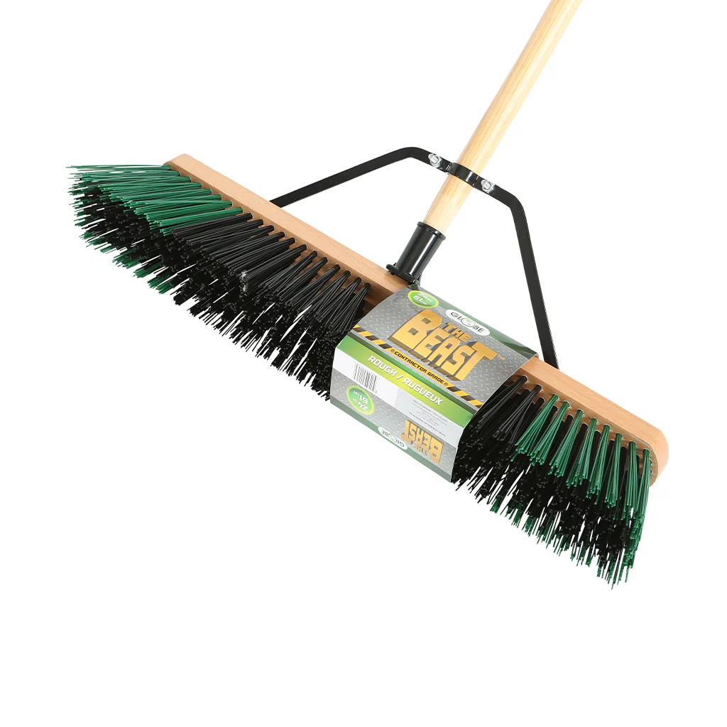The Beast™ Assembled Wood Block Contractor Push Brooms - 24"L Head/ Rough Bristles / Black/ Green