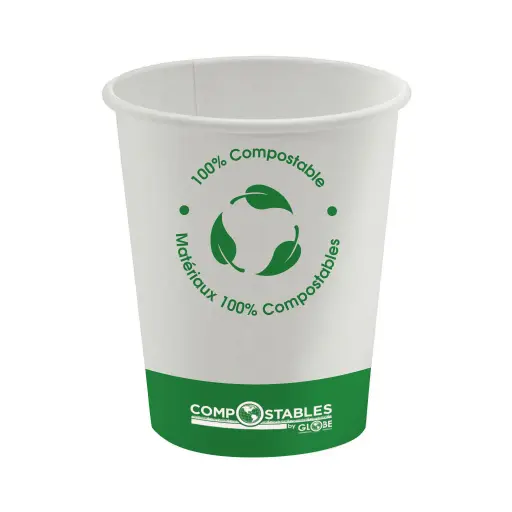 [6052] Single Wall Hot/Cold Compostable Paper Cups - 8 Oz / White
