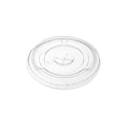 [6121] Clear PLA Dome Lids with Hole for Clear PLA Cold Cups - Flat 12 Oz to 20 Oz / Clear