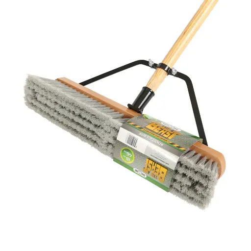 [GCP-4061] The Beast™ Assembled Wood Block Contractor Push Brooms - 18"L Head/ Soft Bristles / Khaki