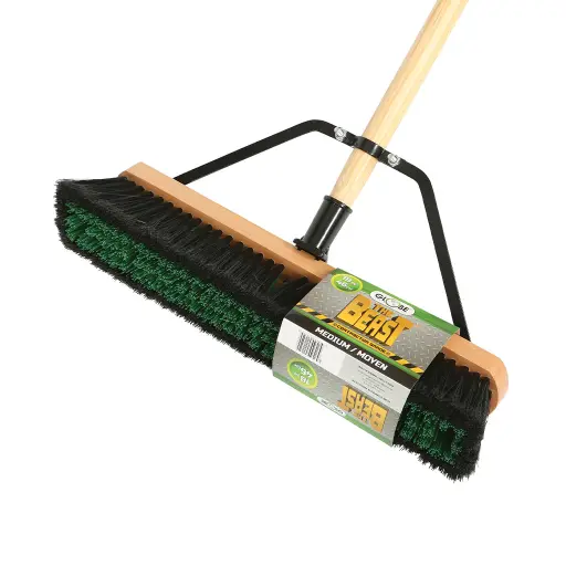 [GCP-4063] The Beast™ Assembled Wood Block Contractor Push Brooms - 18"L Head/ Medium Bristles / Black