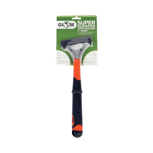 [GCP-4200] 4 Inch Heavy Duty Scraper - 4"L / Black/ Orange / Blister Packed 12" Long Handle / 5 Scraper Blades